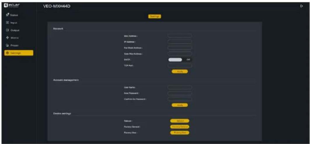 Ecler VEO-MXH44D - Settings - 1