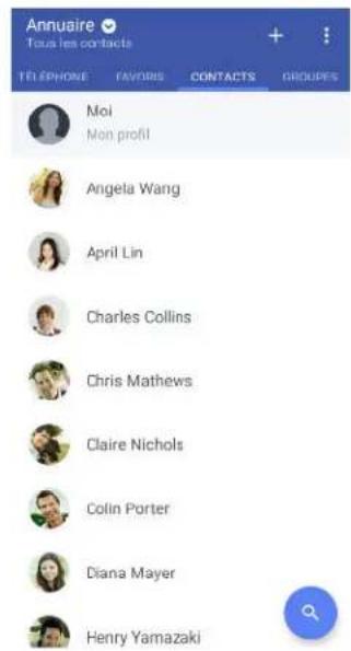 Annuaire Tous les contacts TELEPHONE FAVORIS CONTACTS GROUPS Moi Mon profit Angela Wang April Lin Charles Collins Chris Mathews Claire Nichols Colin Porter Diana Mayer Henry Yamazaki