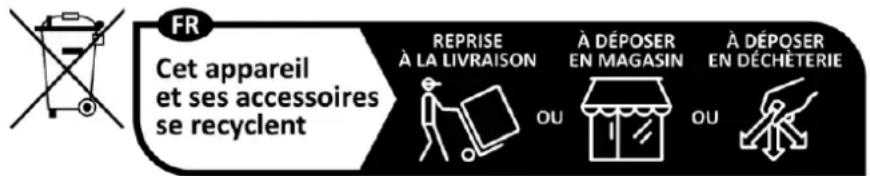 FR Cet appareil et ses accessoires se recyclent REPRISE À LA LIVRAISON À DÉPOSER EN MAGASIN À DÉPOSER EN DÉCHÉTERIE OU OU