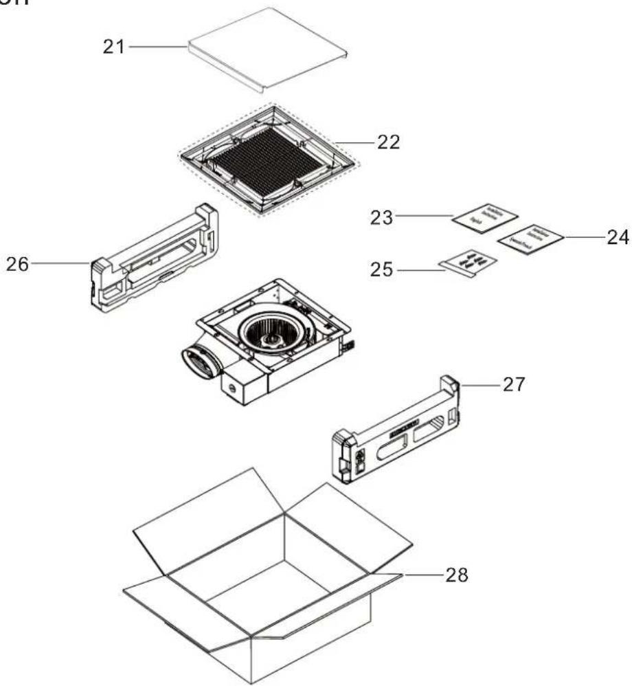 Exploded view diagram of a device showing internal components with numbered labels
