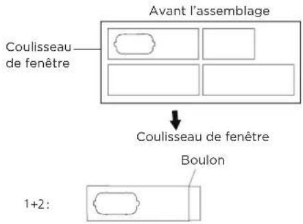 Avant l'assemblage Coulisseau de fenêtre Coulisseau de fenêtre Boulon 1+2: