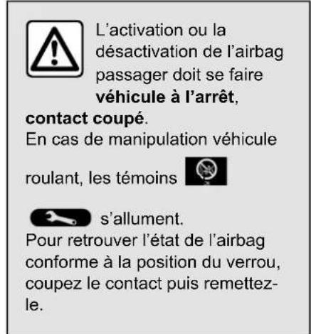 DACIA Nouveau Duster - SECURITE ENFANTS: DÉSACTIVATION, ACTIVATION AIRBAG PASSAGER AVANT - 1
