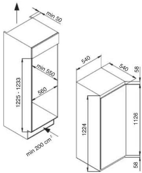 min 50 min 550 1225 - 1233 560 min 200 cm² 540 540 58 1224 1126 58