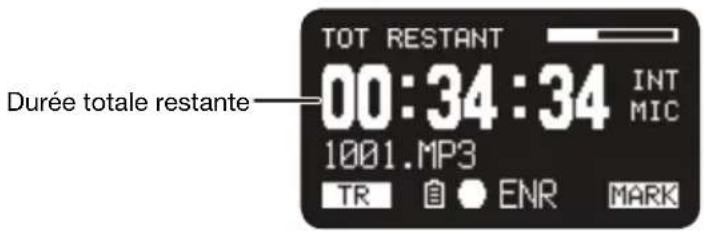 TOT RESTANT 00:34:34 INT MIC Durée totale restante 1001.MP3 TR 自 ENR MARK