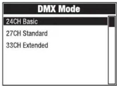Cameo ORON H2 - AJUSTE DEL MODO OPERATIVO DMX (DMX Mode) - 2
