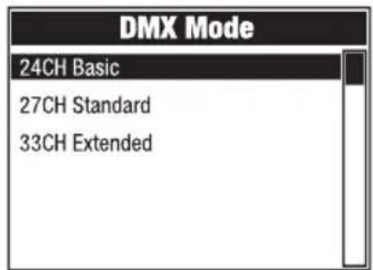 Cameo ORON H2 - RÉGLAGE DU MODE DE FONCTIONNEMENT DMX (DMX Mode) - 2