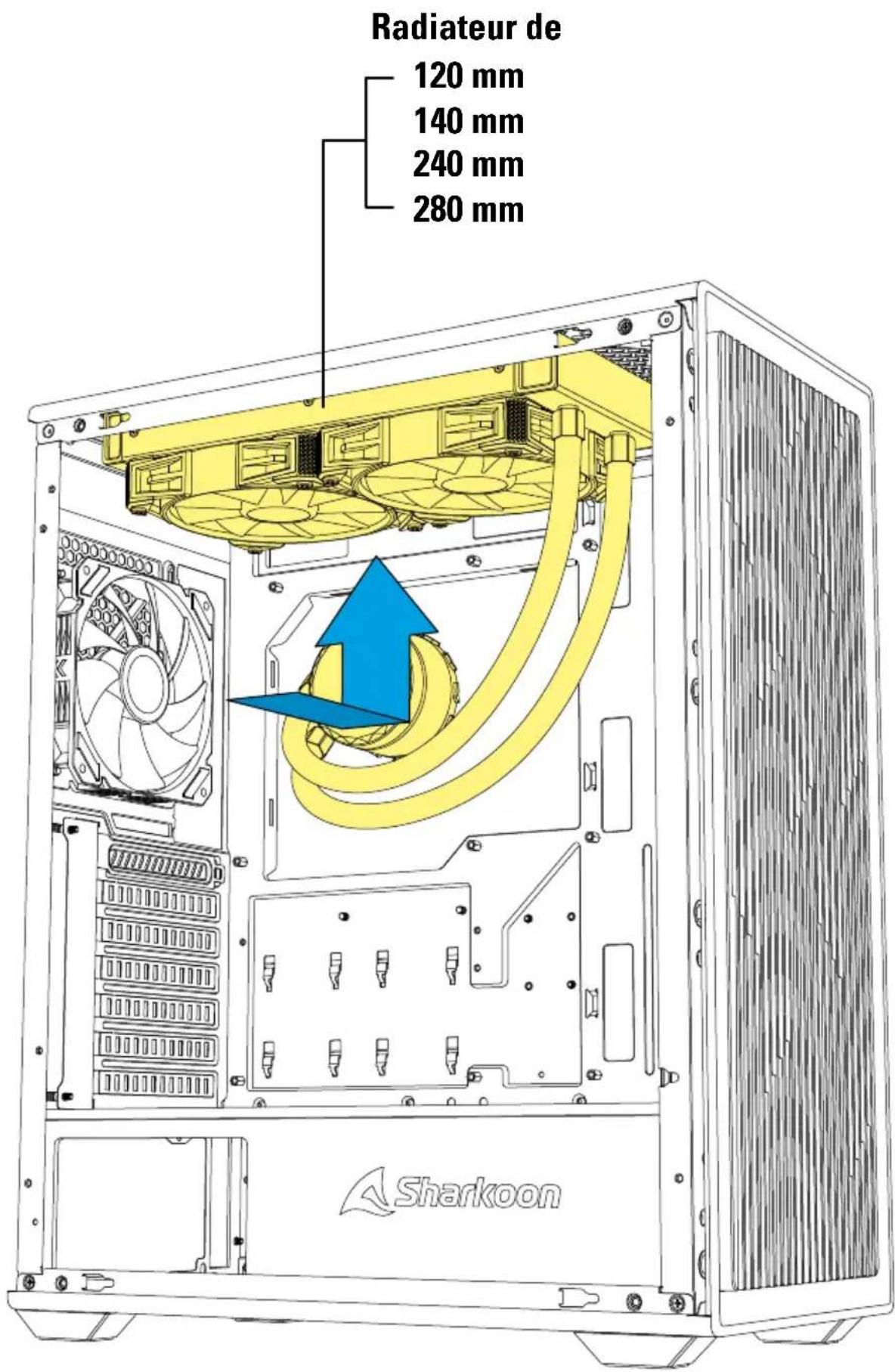 Sharkoon VK2 RGB - Installer le radiateur sous le panneau supérieur - 1
