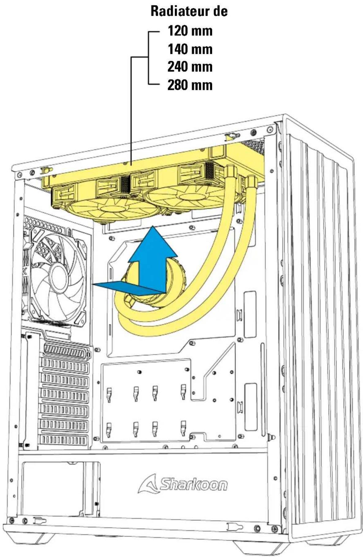 Sharkoon VK3 RGB - Installer le radiateur sous le panneau supérieur - 1