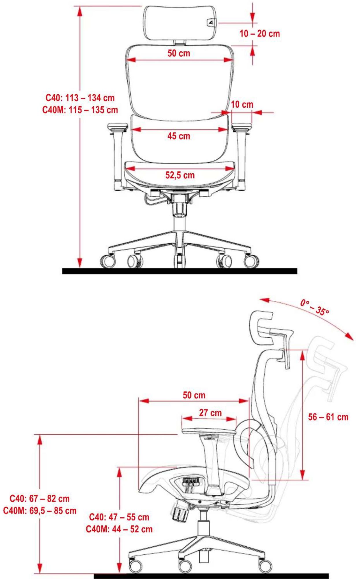 Sharkoon OfficePal C40 - Dimensions - 1