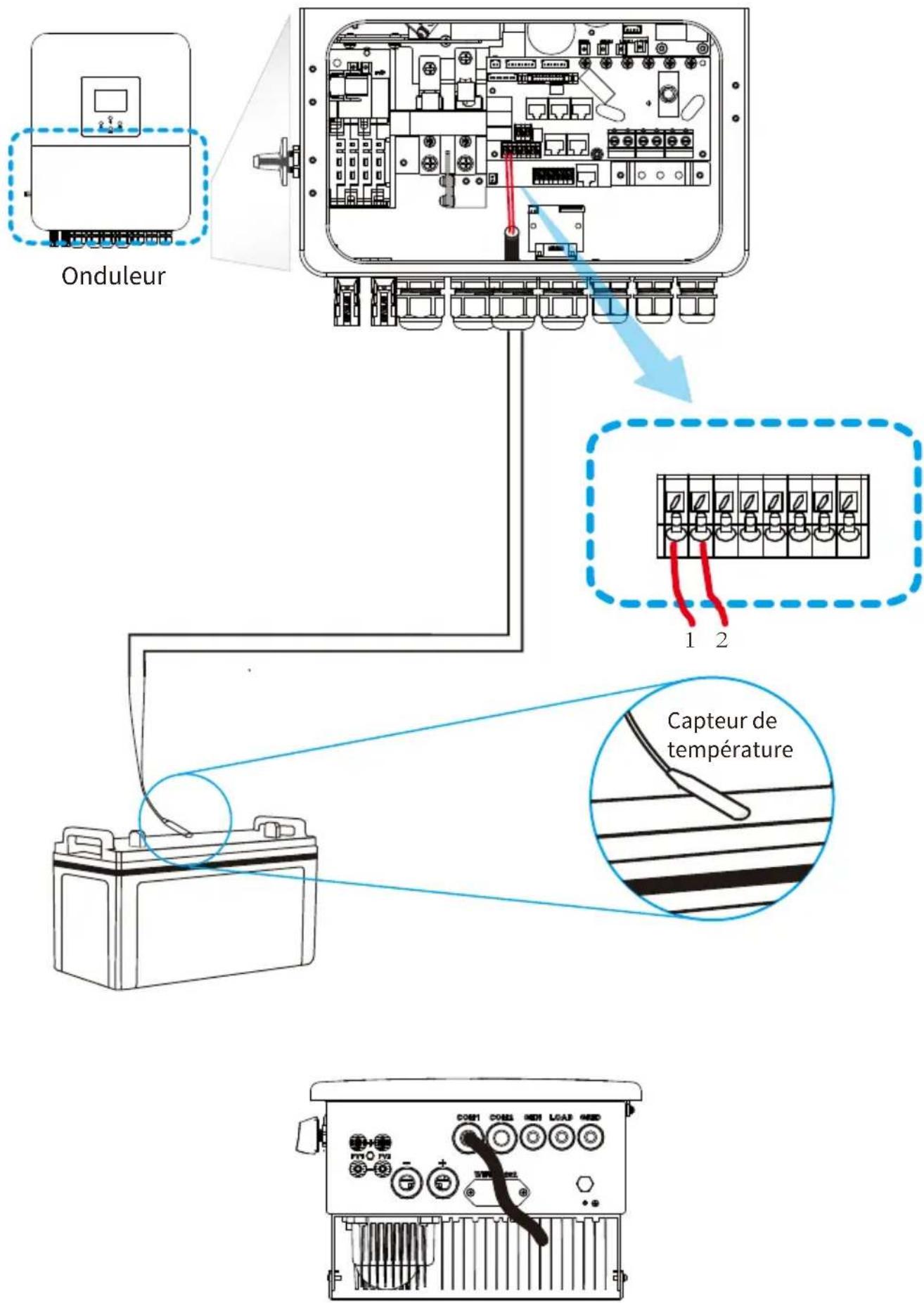 Deye SUN-3K-SG04LP1-EU-SM1 - Raccordement du capteur de température pour batterie au plomb - 1