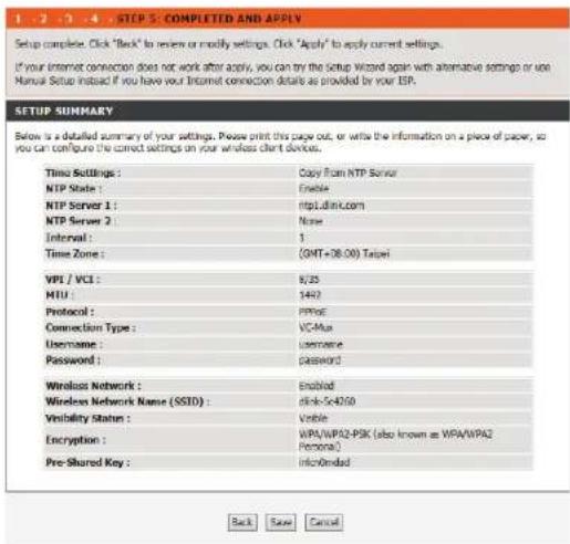 D-LINK DSL-2745 - Étape 5 : Terminé et appliquer - 1