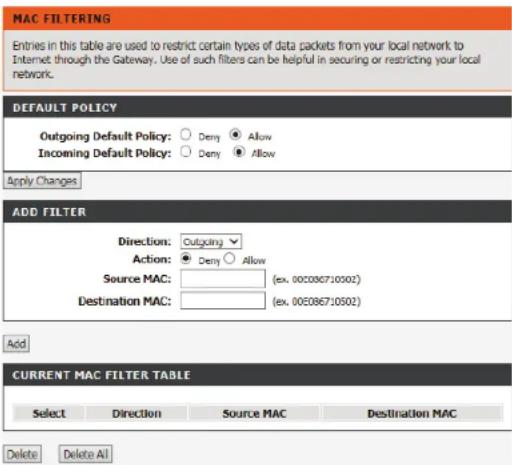 D-LINK DSL-2745 - TABLEAU DES FILTRES MAC ACTUELS - 1