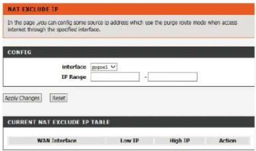 D-LINK DSL-2745 - TABLEAU ACTUEL DES IP D'EXCLUSION DE LA NAT - 1