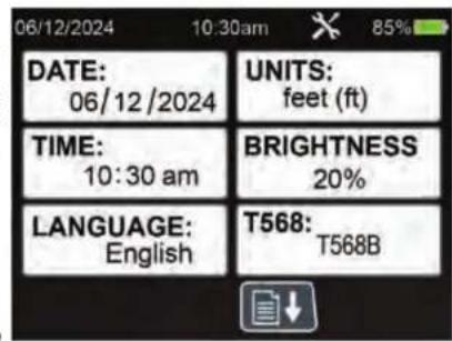 DATE: 06/12/2024 UNITS: feet (ft) TIME: 10:30 am BRIGHTNESS 20% LANGUAGE: English T568: T568B