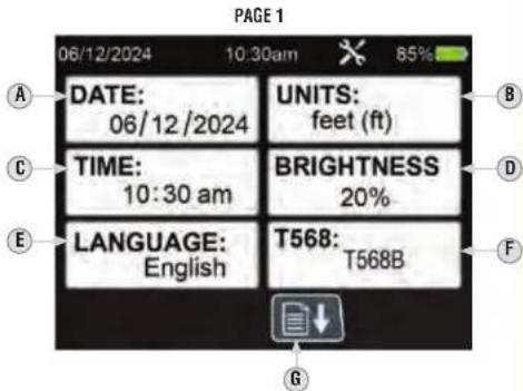 PAGE 1 06/12/2024 10:30am 85% DATE: 06/12/2024 UNITS: feet (ft) TIME: 10:30 am BRIGHTNESS 20% LANGUAGE: English T568: T568B