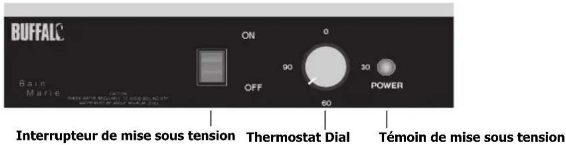 BUFFALC ON 0 OFF 90 30 POWER Bain Marie Interrupteur de mise sous tension Thermostat Dial Témoin de mise sous tension