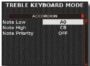 KORG Fisa Suprema - Jouer des parties dans une portion différente du clavier Treble (mode clavier) - 1