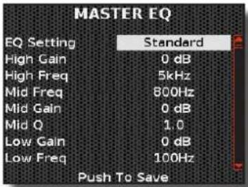 KORG Fisa Suprema - Appuyez sur le bouton [MENU/EXIT] et utilisez le bouton [DATA/ENTER] pour sélectionner la page MASTER EQ. - 1