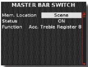 KORG Fisa Suprema - Appuyez sur le bouton [MENU/EXIT] et utilisez le bouton [DATA/ENTER] pour sélectionner la pageCOMMON CONTROLLERS→MASTER BAR SWITCH. - 1