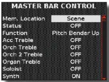 KORG Fisa Suprema - Appuyez sur le bouton [MENU/EXIT] et utiliser le bouton [DATA/ENTER] pour sélectionner la page COMMON CONTROLLERS→MASTER BAR CONTROL. - 1