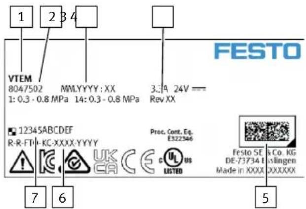 Festo VTEM - Étiquette produit - 2