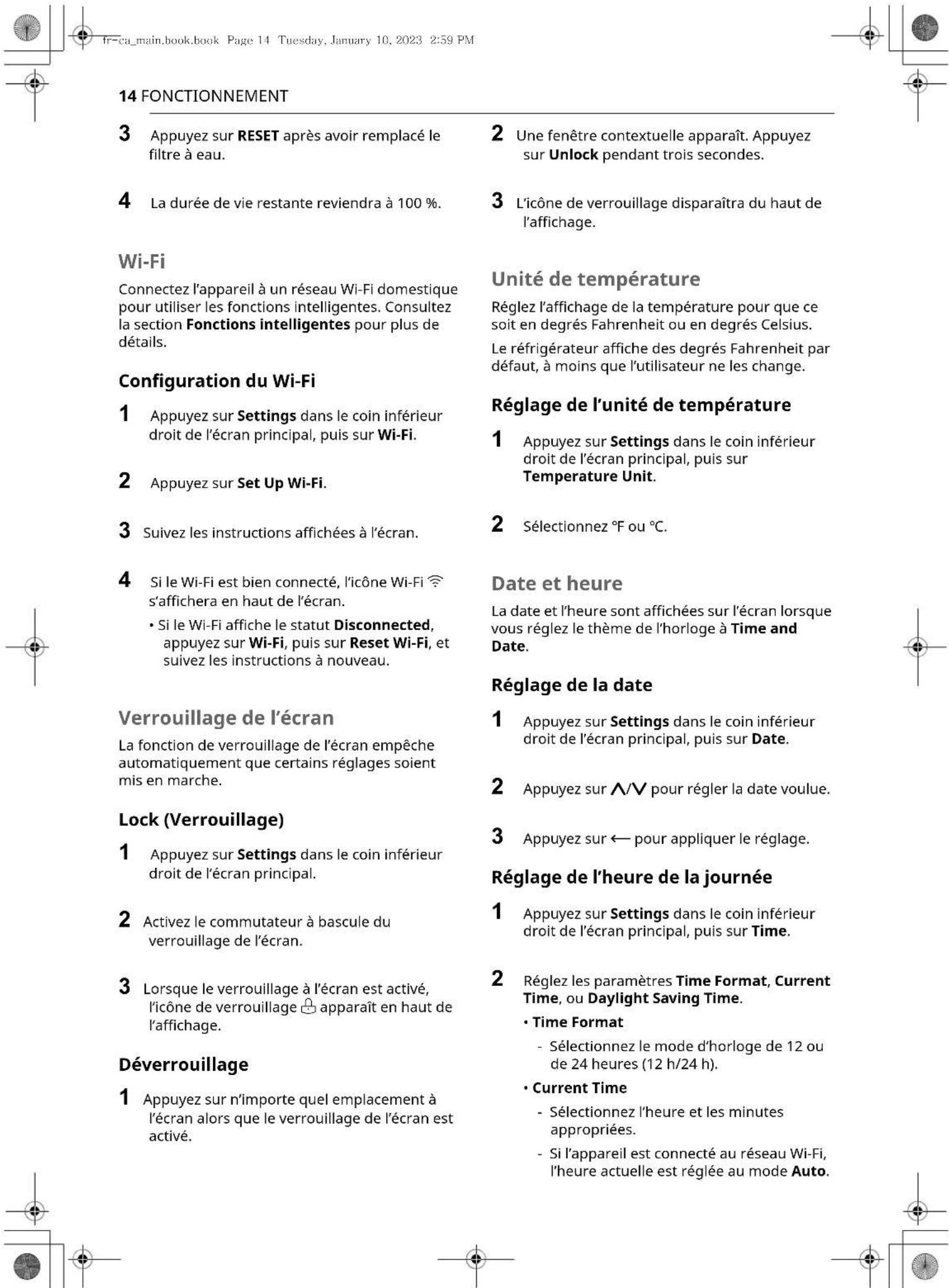 SIGNATURE SKSFD4826P - Réinitialisation de la durée de vie du filtré - 4