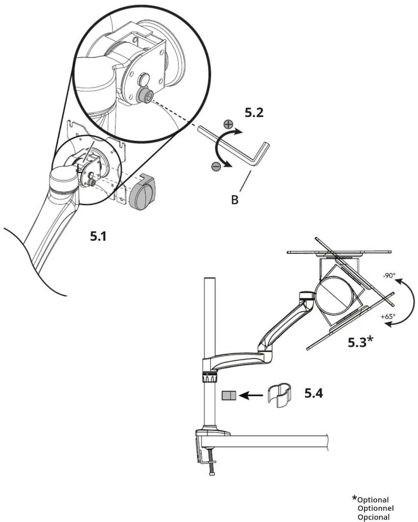 Kanto DM1000 - Adjust Tilt Tension Réglez la tension d'inclinaison Ajuste la tensión de inclinación - 1
