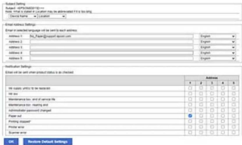 EPSON WorkForce Pro EM-C800R - Configuration des notifications par e-mail en cas d'événement - 1