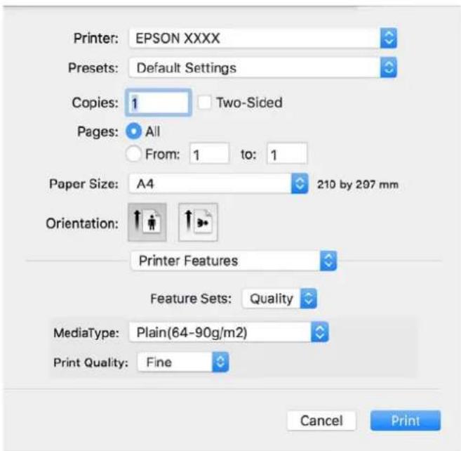 EPSON WorkForce Pro EP-C800R - Impression depuis le pilote d'impression PostScript sous Mac OS - 1