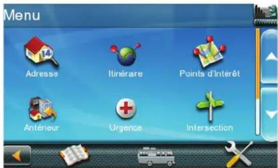Menu Adresse Itinéraire Points d'Intérêt Antérieur Urgence Intersection