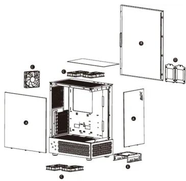Exploded view diagram of a computer oven with labeled components and numbered parts