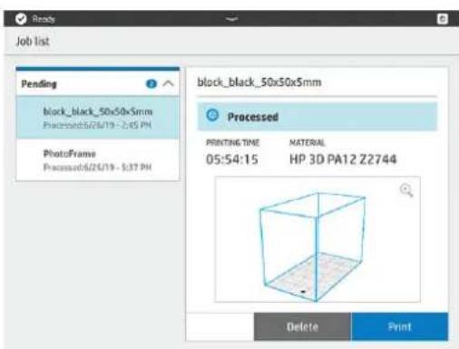 HP Jet Fusion 500 3D - Sélectionnez une tâche à imprimer - 1