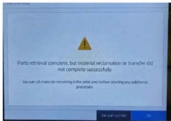 HP Jet Fusion 500 3D - La poudre n'est pas récupérée et aucun message d'erreur n'apparaît. - 5
