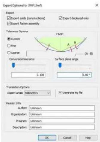 HP Jet Fusion 500 3D - Paramètres d'exportation recommandés par Solid Edge - 1