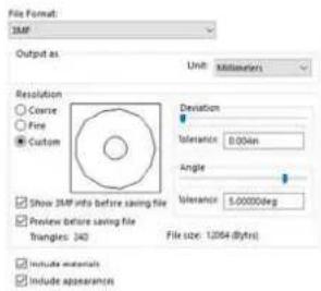 HP Jet Fusion 500 3D - Paramètres d'exportation conseillés par SolidWorks - 1