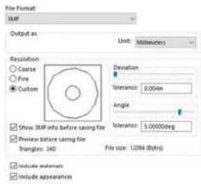 HP Jet Fusion 500 3D - Paramètres d'exportation conseillés par SolidWorks - 1