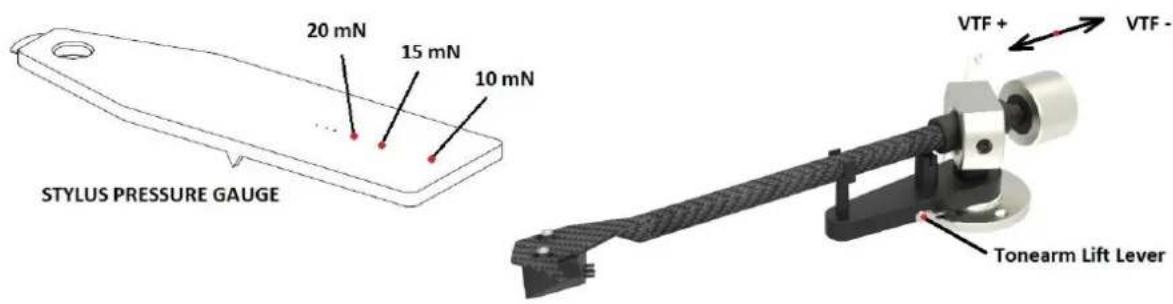 PRO-JECT Debut B - Cartridge tracking force adjustment (VTF = vertical tracking force) - 2