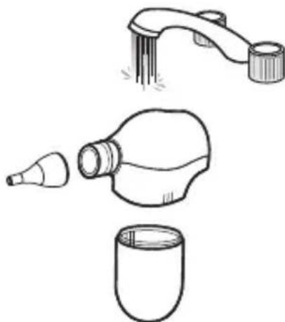 Mebby Nose clean - Cleaning process of collection cup and aspiration tip: - 1