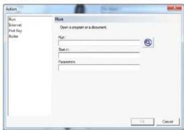 Action Run Internet Hot Key Roller Run Open a program or a document. Run: Run in: Parameters: OK Cancel
