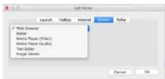 Edit Action Search Hotkey Internet Cancel Roller Web Browser Maker Media Player (Videos) Media Player (Audio) Text Editor Image Viewer Cancel Dt