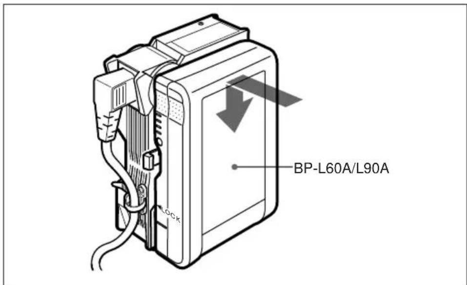 SONY AC-DN1 - Anbringen des Lithium-Ionenakkus BP-L60A/L90A - 2