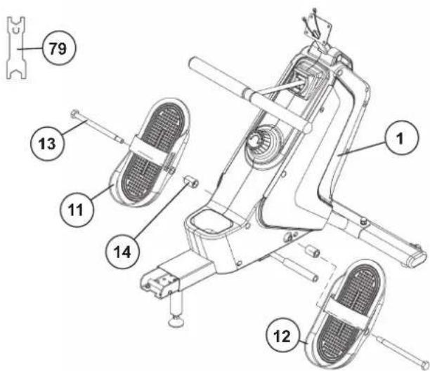 Christopeit RW 1000 - Attach the foot plates (11+12) at main frame (1). - 3