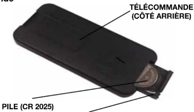 TÉLÉCOMMANDE (CÔTÉ ARRIÈRE) PILE (CR 2025)