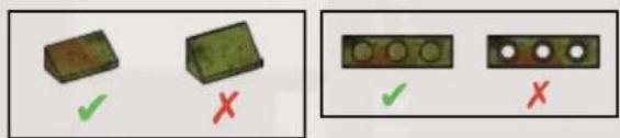 Two labeled diagrams showing check and cross icons, likely indicating selection or confirmation steps.