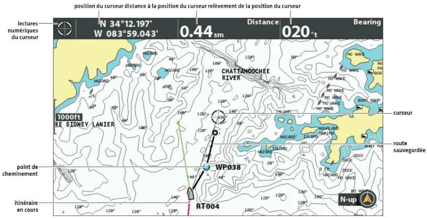position du curseur distance à la position du curseur relèvement de la position du curseur lectures numériques du curseur N 34°12.197' W 083°59.043' 0.44 sm Distance 020°t Bearing CHATTANOOCHEE RIVER 1000ft KE SIDNEY LANIER AQUALAND MARINA HAZARD ISLAND HAZARD ISLAND HAZARD HO MAKE NO MAKE NO MAKE NO MAKE NO MAKE BORT BAIP curseur route sauvegardée point de cheminement WP038 120° 40° 40° 140° 120° 120° 120° 120° 120° 120° 120° 120° 120° 120° 120° 120° 120° 120° 120° 120° 120° 120° 120° 120° 140° RT004 N-up