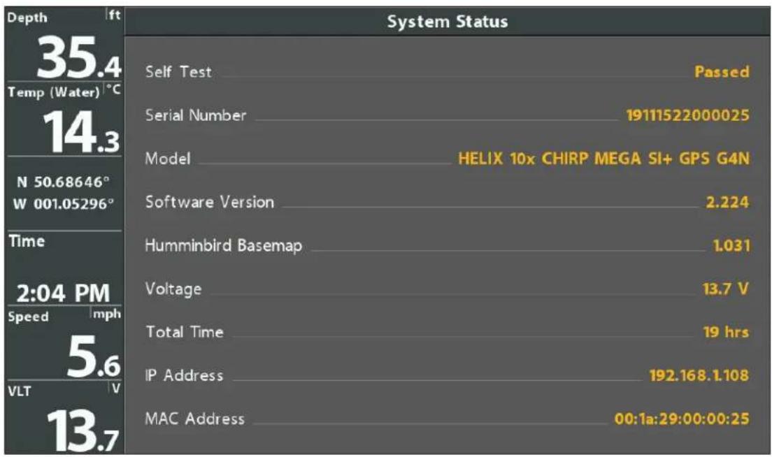 HUMMINBIRD HELIX 10 MSI+ GPS G4N - Vérifier l'état du système - 1