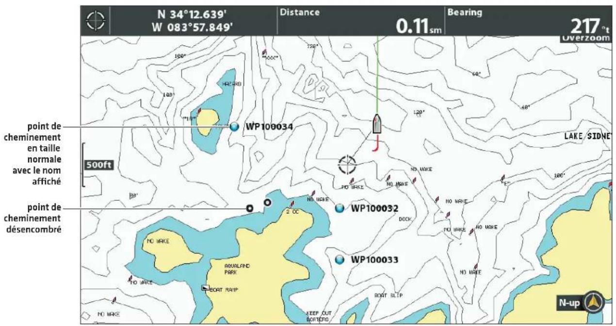 N 34°12.639' W 083°57.849' Distance 0.11 sm Bearing 217°t Overzoom point de cheminement en taille normale avec le nom affiché 500ft WP100034 NO WAKE PO WAKE NO WAKE LAKE SIDNE Jee* point de cheminement désencombré WP100032 DOCK NO WAKE NO WAKE WP100033 NO WAKE BOAT SLTP KEEF OUT BORTEFG NO WAKE NO WAKE