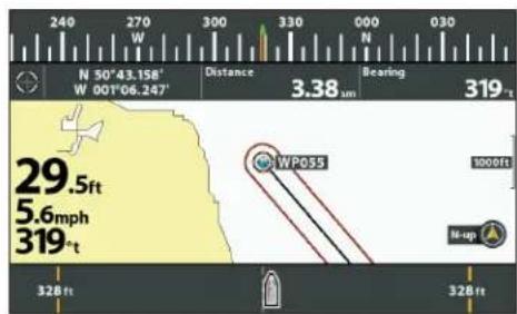240 270 300 330 000 030 N 50°43.158' W 001°06.247" Distance 3.38 um Bearing 319" 29.5ft 5.6mph 319°t WP053 1000ft M-up 328 ft 328 ft