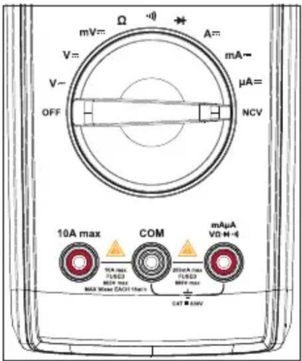 mV= Ω A== V= mA=- V~ μA= OFF NCV 10A max COM mAµA VD-H-4 10A max FL/ED MAX Max (CAC) 15cm 200mA max FL/ED M/F max CAT ■ 60kV