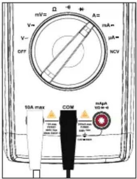 mV= Ω -θ + A= mA= V- V- OFF μA= NCV 10A max COM mAµA VD→e 10A max Power Power 10A max 10A max